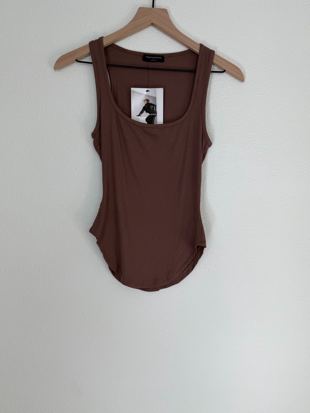 Naked Wardrobe Brown Ribbed Scoop Tank, Size Medium